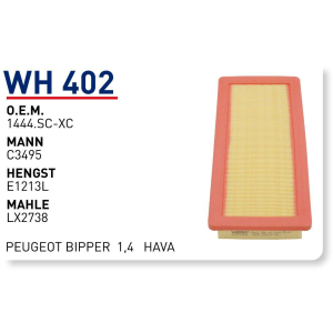 Wh402 oem 1444.Sc-xc peugeot bi̇pper 1,4 otomobil hava filtre air filter