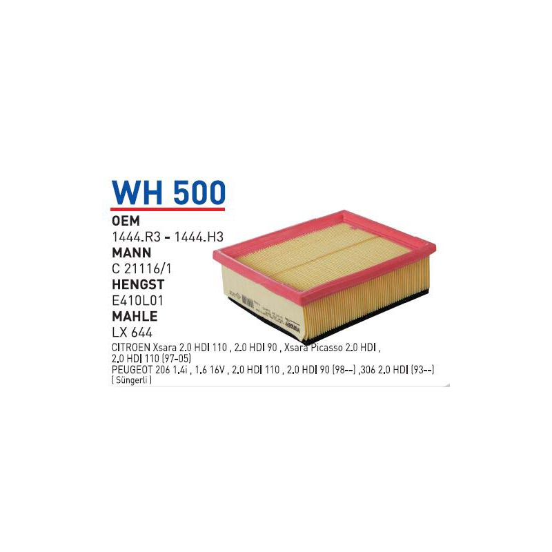 Wh500 oem 1444.R3-1444.H3 peugeot 206 otomobil hava filtre air filter