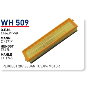 Wh509 oem 1444.PT-VK peugeot 207 sedan tu5jp4 otomobil hava filtre air filter