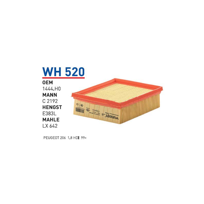 Wh520 oem 1444.HO peugeot 206 1.8 hdi (99) otomobil hava filtre air filter