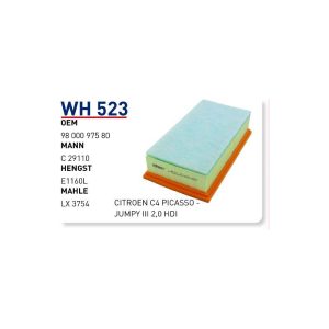 Wh523 oem 9800097580 peugeot 308 II-3008 II-508 II-5008 II-expert III 2,0 hdi̇ otomobil hava filtre air filter