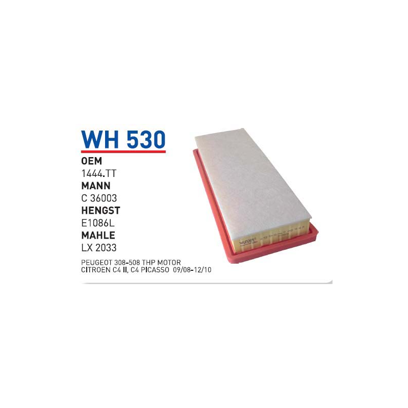 Wh530 oem 1444.TT peugeot 308-508 thp otomobil hava filtre air filter
