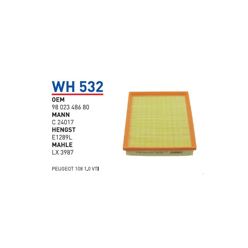 Wh532 oem 9802348680 peugeot 308-3008 ym otomobil hava filtre air filter