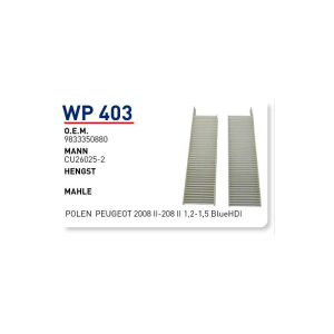 Wp403 oem 9833350880 peugeot 2008 II 208 II 1.2-1.5 blue hdi otomobil polen filtre pollen filter