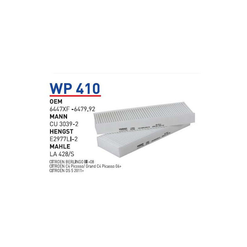 Wp410 oem 6447XF-6479.92 peugeot partner tepee otomobil polen filtre pollen filter