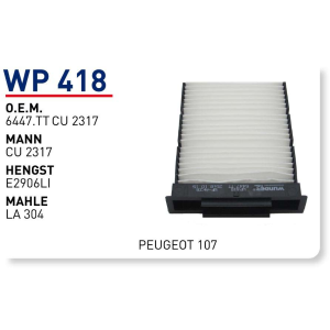Wp418 oem 6447.TTCU2317 peugeot 107 1.0-1.4 hdi otomobil polen filtre pollen filter