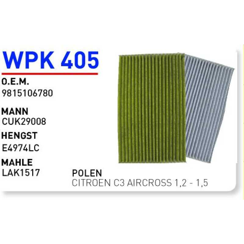Wpk405 oem 9815106780 citroen C3 Aircross 1,2-1,5 otomobil polen filtre pollen filter