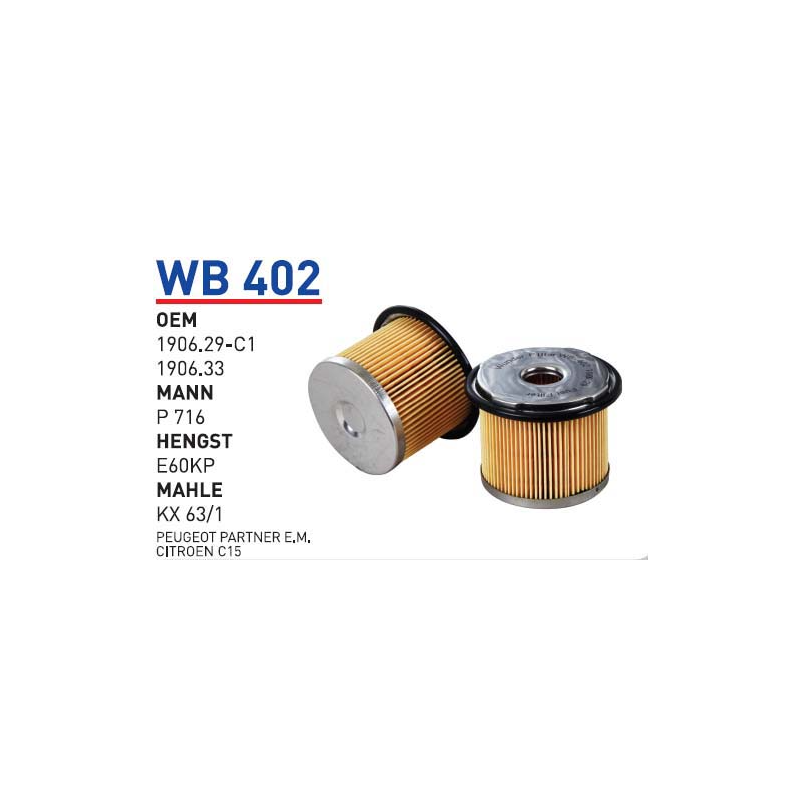 Wb402 oem 1906.29-C1 1906.33 peugeot partner E.M otomobil yakıt filtre dizel fuel filter diesel