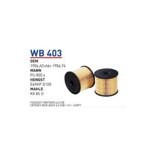 Wb403 oem 1906.A2-A6-1906.76 peugeot partner 2.0 hdi otomobil yakıt filtre dizel fuel filter diesel