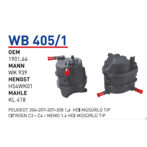 Wb405/1 oem 1901.66 peugeot 206-207-307-308 1.4 hdi otomobil yakıt filtre dizel fuel filter diesel