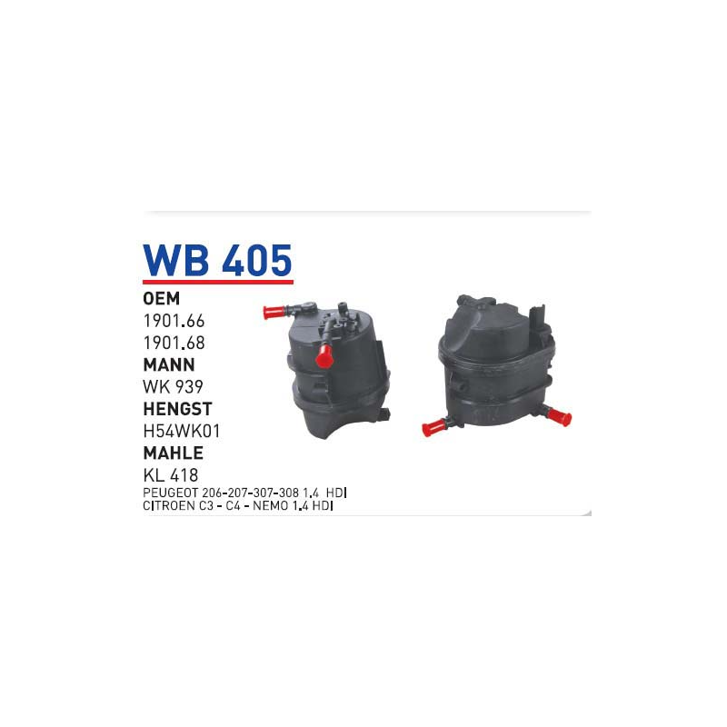 Wb405 oem 1901.66 1901.68 peugeot 206-207-307-308 1.4 hd otomobil yakıt filtre dizel fuel filter diesel