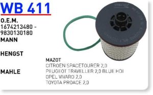 Wb411 oem 1674213480 peugeot traveller 2,0 blue hdi otomobil yakıt filtre dizel fuel filter diesel