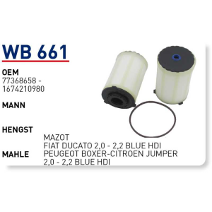 Wb661 oem 77368658 peugeot boxer 2,0-2,2 blue hdi otomobil yakıt filtre dizel fuel filter diesel
