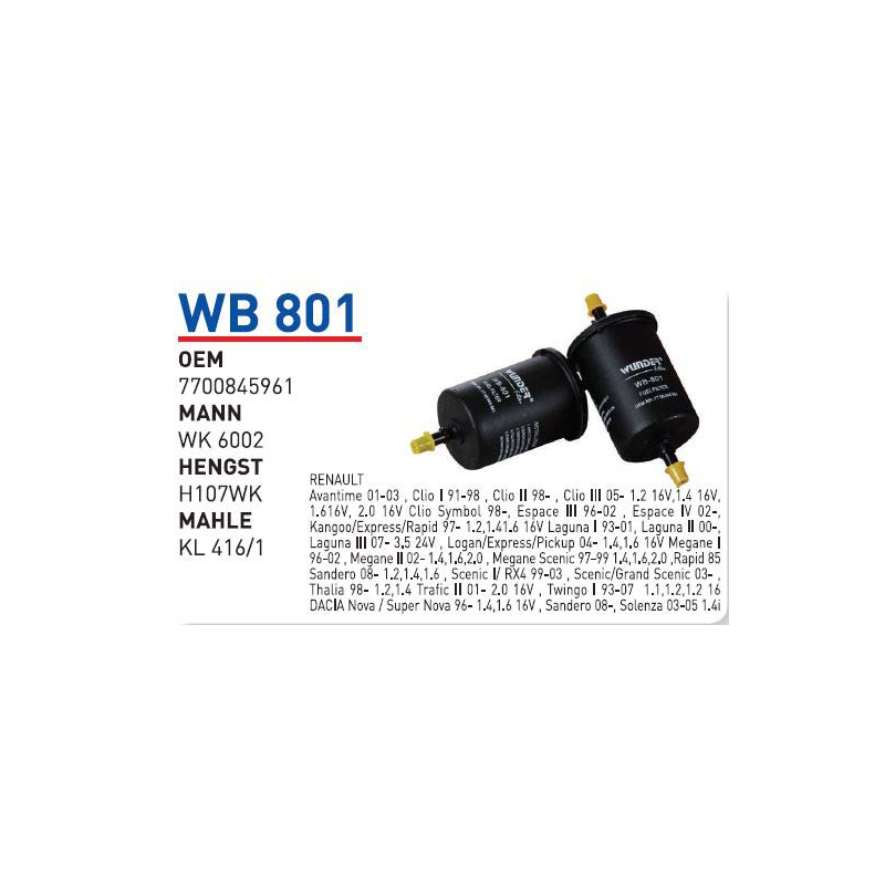 Wb801 oem 7700845961 peugeot 205-206-207 otomobil yakıt filtre benzin fuel filter gasoline