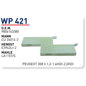 Wp421 oem 9804163380 peugeot 308 II 1,2-1,6 hdi-2,0 hdi otomobil polen filtre pollen filter