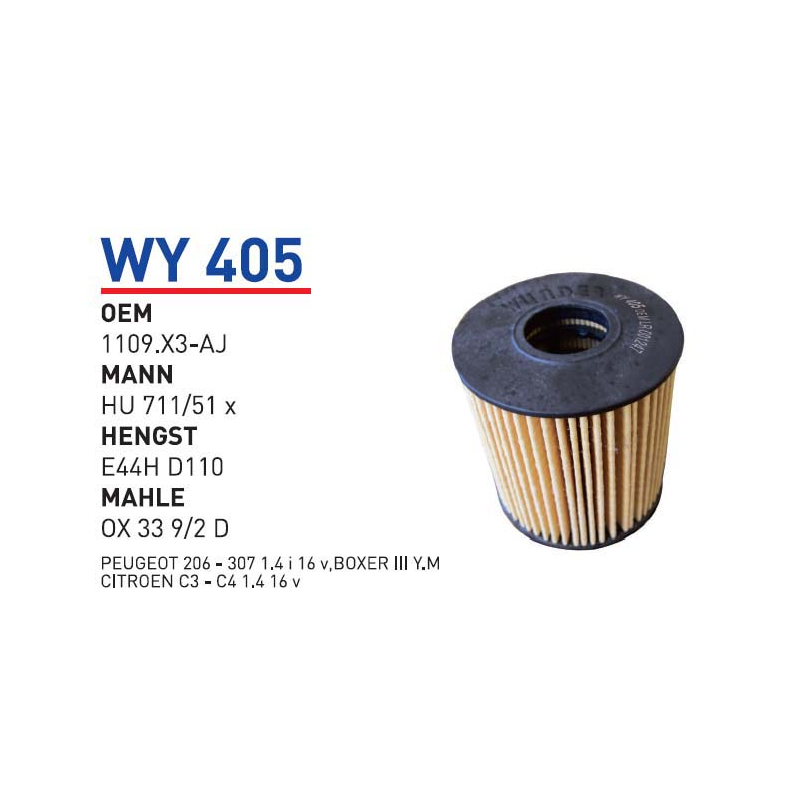Wy405 oem 1109.X3-Aj peugeot 206-307 1.4 İ 16 V boxer III Y.M otomobil yağ filtre oil filter