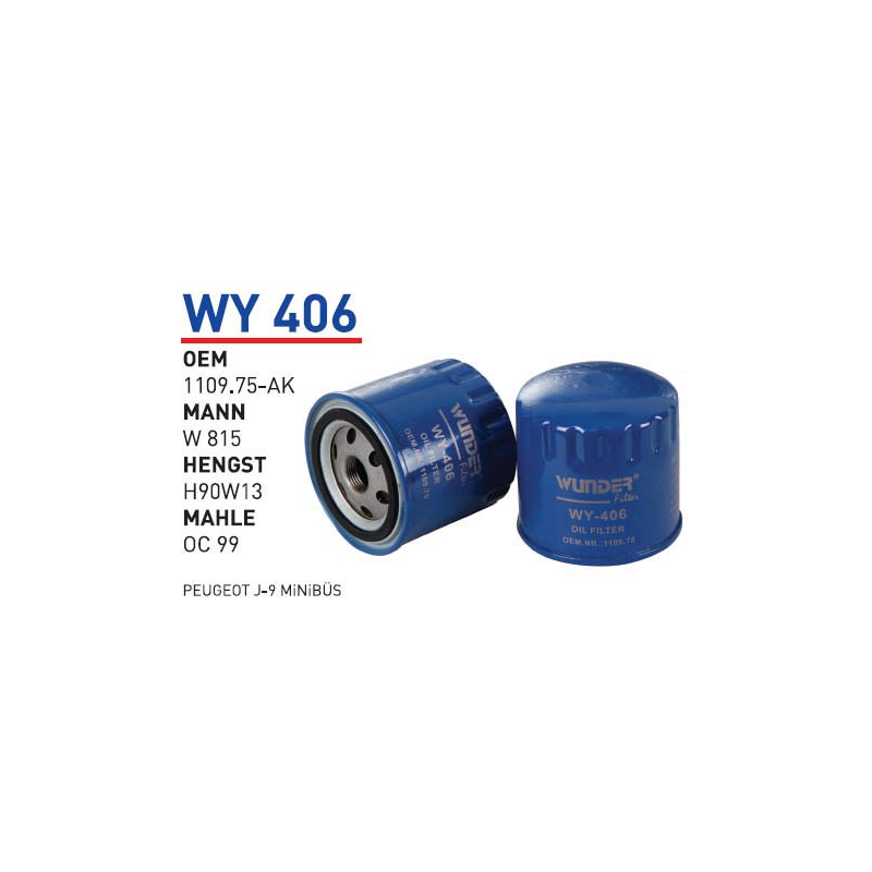 Wy406 oem 1109.75-Ak peugeot j-9 otomobil yağ filtre oil filter
