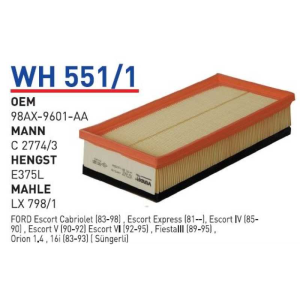 Wh551/1 oem 98AX-9601-AA ford focus 1.4 16V,1.8 16V otomobil hava filtre air filter
