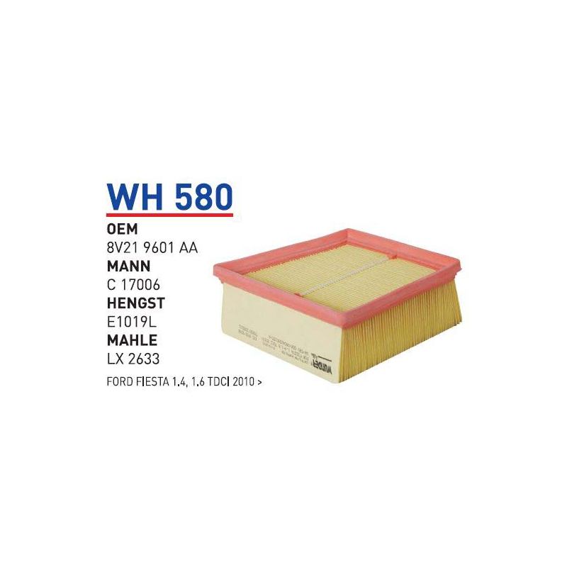 Wh580 oem 8V219601AA ford fiesta 1.4,1.6 tdci 2010 otomobil hava filtre air filter