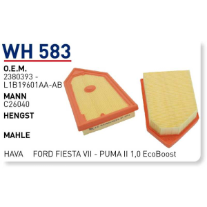 Wh583 oem 2380393 ford fiesta VII-puma II 1,0 ecoboost otomobil hava filtre air filter