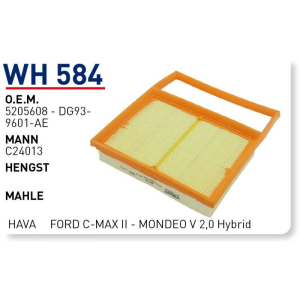 Wh584 oem 5205608 ford c-max II mondeo V 2,0 hybrid otomobil hava filtre air filter